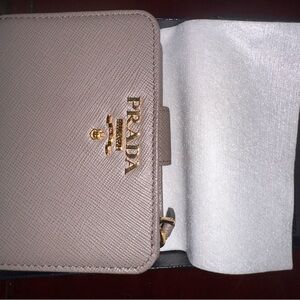 Prada Taupe Wallet with Gold Accent